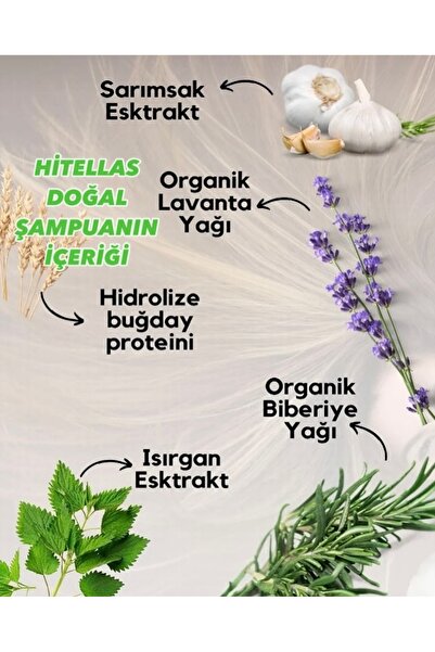 HİTELLAS %100 Doğal şampuan biberiye ve lavanta özlü 400 ml dökülme karşıtı , besleyici
