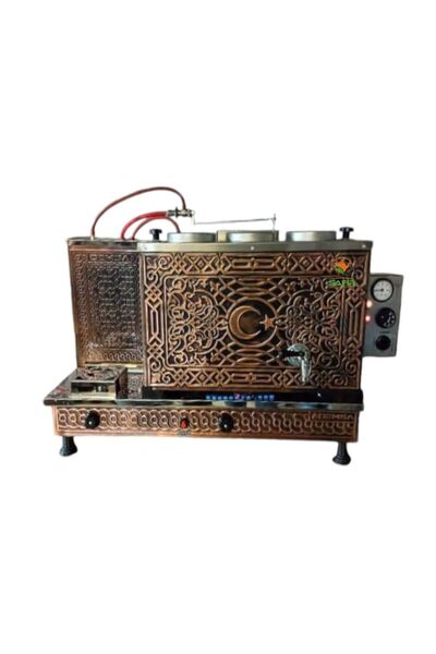 SAFİR ÇAY KAZANLARI 3 Demlikli Bakır Tam Otomatik Çay Kazanı Bayrak Model Ele...