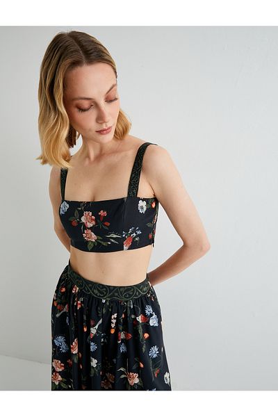 Koton Tuba Unsal - Floral Patterned Slim Fit Strappy Bustier