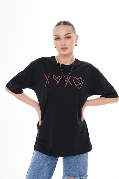 ŞİMAL Tricou oversize pentru damă, cu imprimeu în față, cu decolteu rotund 250114   -