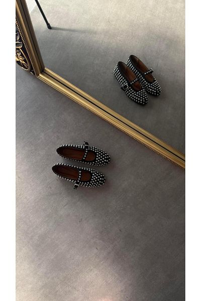 Eataly Shoes Balerini din piele intoarsa Disco cu puncte negre