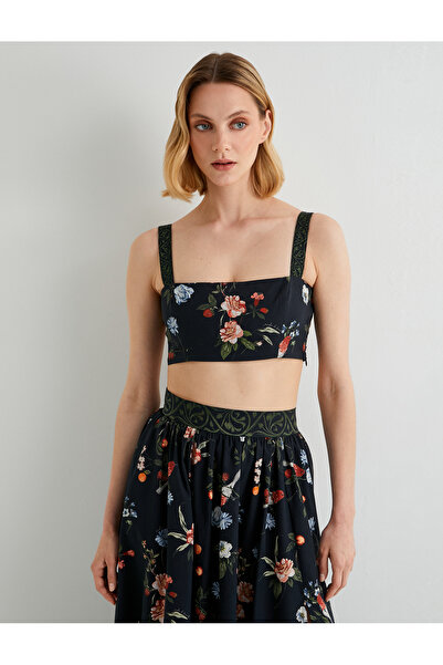 Koton Tuba Unsal - Floral Patterned Slim Fit Strappy Bustier