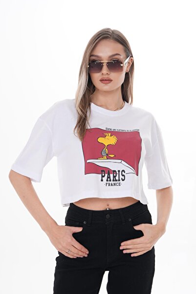 ŞİMAL Γυναικείο μπλουζάκι με λεπτομέρεια με στάμπα μπροστά 250124 -