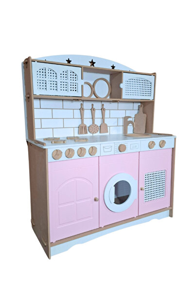 hedefixtoys Ahşap Oyun Mutfağı Evcilik Oyun Seti 9 Parça Servis Setli (PEMBE-...