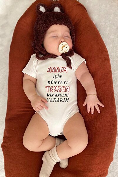 bebeqon Teyzem Yazılı Kısa Kollu Bebek Zıbını %100 Pamuk
