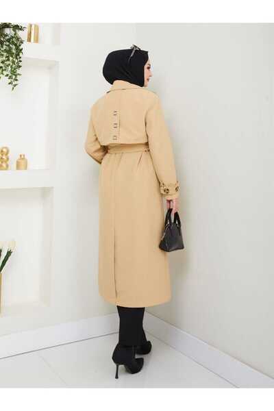 ELBİSHE Belden Bağlamalı Sırt Detaylı Yırtmaç Görünümlü TrençKot