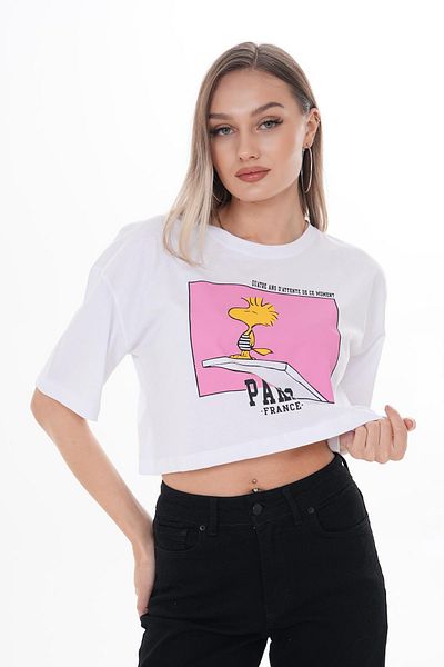 ŞİMAL Tricou casual de damă cu decolteu rotund cu imprimeu în față 250124   -