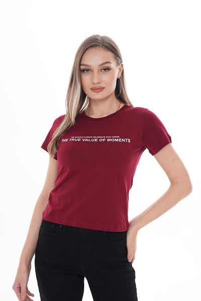 ŞİMAL Tricou de damă cu decolteu rotund cu text imprimat pe față 250106   -