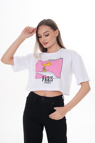 ŞİMAL Tricou casual de damă cu decolteu rotund cu imprimeu în față 250124   -