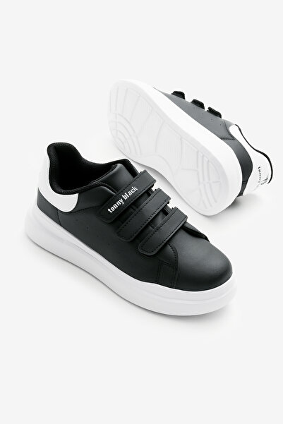 Tonny Black Children's Unisex Black and White Eva Faylon Sole Three Velcro Sneakers