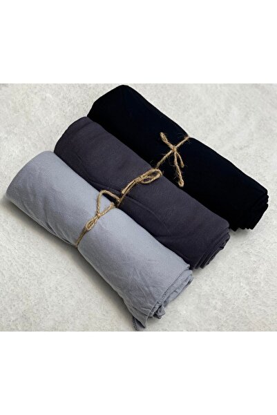 FLORA TEKSTİL Σετ χτενισμένο βαμβακερό σάλι 3 τεμαχίων (ανοιχτό γκρι - καπνιστό - μαύρο) Τζέρσεϊ Σάλι Lycra Shawl Jersey Hijab Lycra Hijab