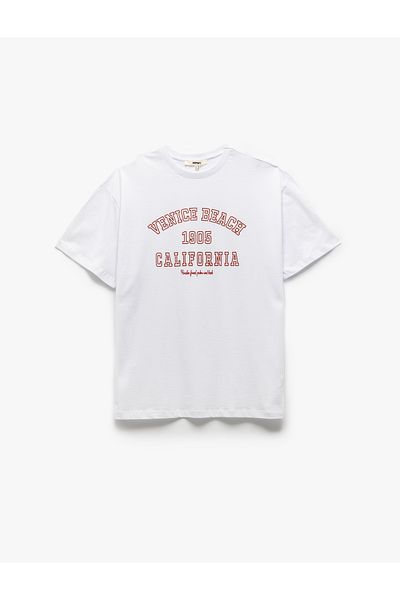 Koton Cotton Printed Short Sleeve White Women's T-Shirt 5Sak50099Ek