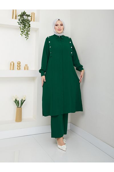 EFSUN MODA Σετ μακρύ πουκάμισο Battal Hijab Emerald