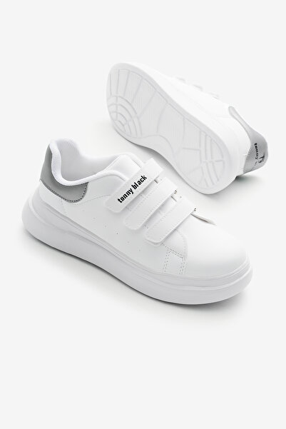 Tonny Black Children's Unisex White Silver Eva Faylon Sole Three Velcro Sneakers