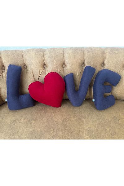 Cats&Kids Love Design Letter Pillow Set - Smoked/Red