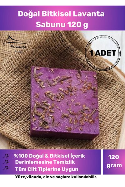 Fernanda 100% Natural Organic Lavender Soap Handmade Face Hair Body Skin Original Herbal 120 g - 1 Piece