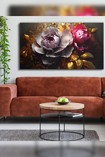 Evinemoda Zlatnim listićima obloženi šareni cvetovi na jednom platnu - Slika ...