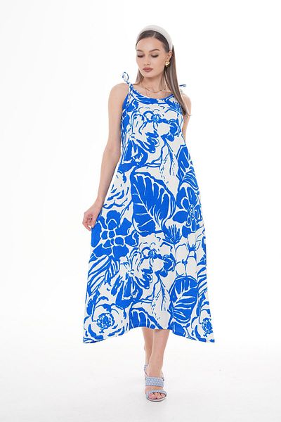 ŞİMAL Women's Leaf Print Strap Lacing Detail Long Dress 250070   -
