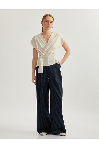 Koton Sleeveless Double Breasted Blouse with V Neck Knot Detail