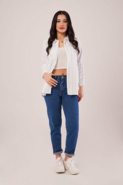 Hipo Trend Blue Striped Sleeve Folded Shirt