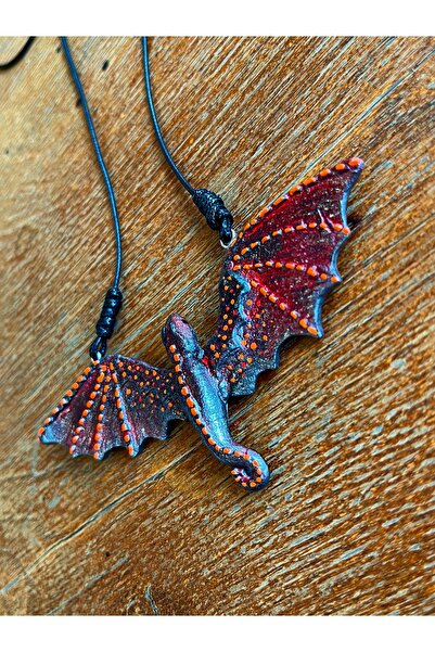 ZephiaStore قلادة تنين الحمم البركانية المصنوعة يدويًا على شكل جناح قوطي على ...