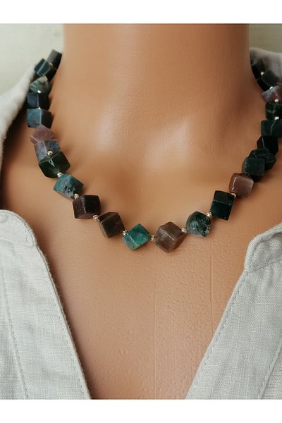 LemaStone Natural Stone Necklace and Earring Set(Aa Quality Indian Agate Stone)