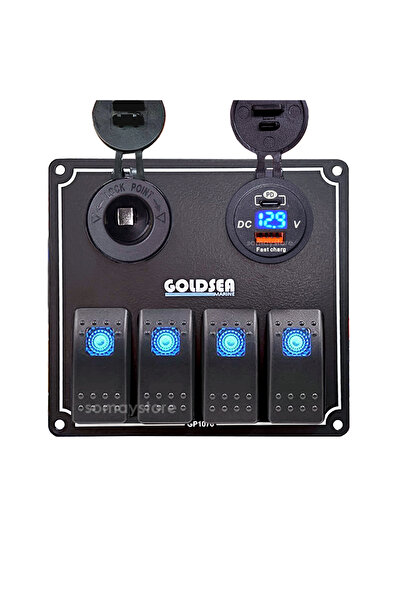 Somay Store Tekne Switch Panel 4'lü Şarj Voltmetreli Usb-c Soketli 12-24v 120...