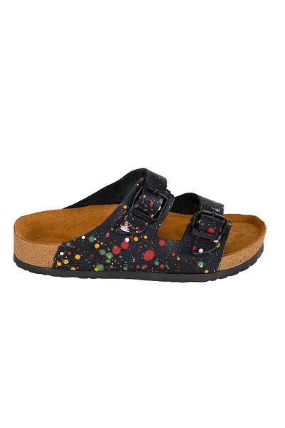 Moosefield Genuine Leather Printed Black Women's Slippers