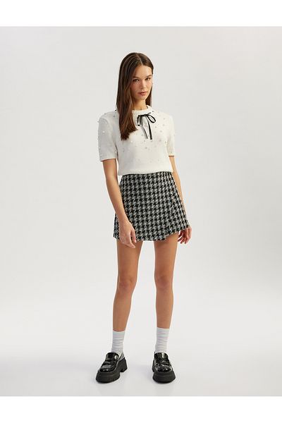 Koton Pearl Detailed Short Sleeve Crew Neck Bow Knitwear Sweater