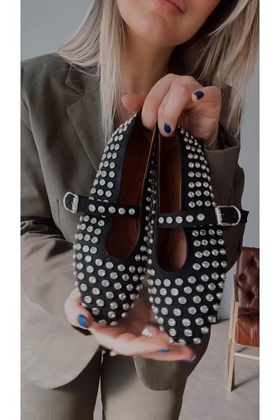 Eataly Shoes Balerini din piele intoarsa Disco cu puncte negre