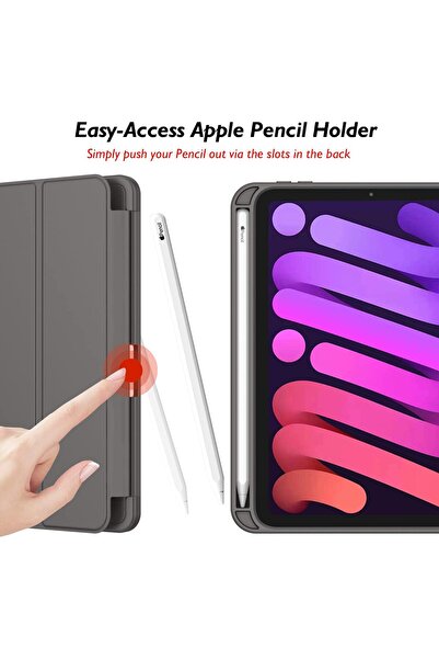 AWH iPad Mini 6 8.3" Case 2021 with Pencil Holder, Trifold Stand, Auto Wake/Sleep, Space Gray