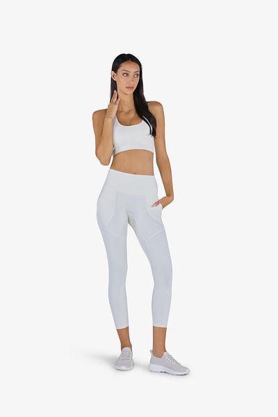 YesEco White Activewear Set | Recycled Fabric Padded Y-Back Sports Bra & Pants