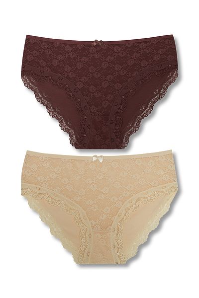 HNX 2 Pack Cotton Lace Front High Waist Large Size Women's Panties