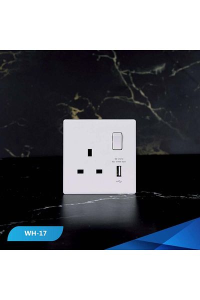 Btm socket with 13 amp switch and USB port, white wooden piano
