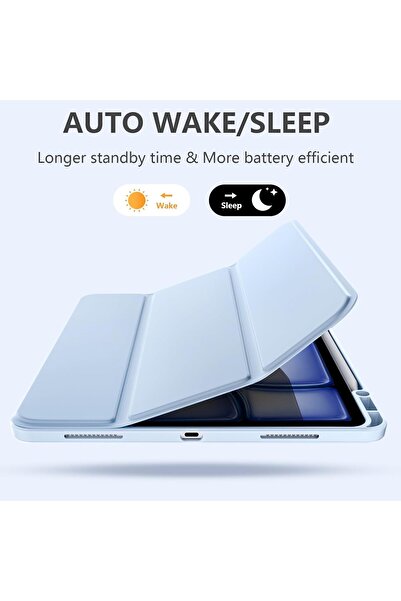 AWH iPad Air 13" Case M2 2024 with Pencil Holder, Auto Wake/Sleep, Slim Clear Back Shell, Sky Blue