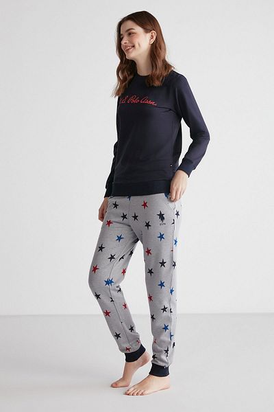 U.S. Polo Assn. 16958 Set de pijamale cu mânecă lungă, albastru bleumarin, cu gât rotund