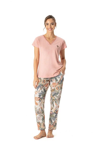 U.S. Polo Assn. Baza. Polo Assn. 17059 Set de pijamale cu mânecă scurtă pentru femei, cu decolteu în V