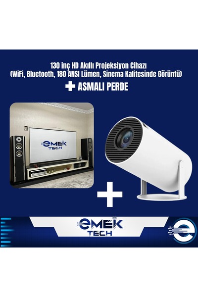 PİNK İTHALAT 130" Hd Akıllı Projeksiyon Cihazı (Wifi,Bluetooth,180 ANSI Lümen...