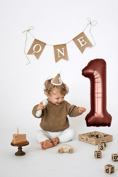 Partifabrik 1 Year Old Themed 3 Pieces Hat One Wall Lettering Number Balloon