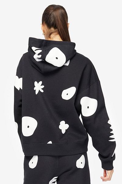 Nike Hanorac cu glugă pentru femei Jordan Artist Series, cu glugă, mărime mare, negru alb
