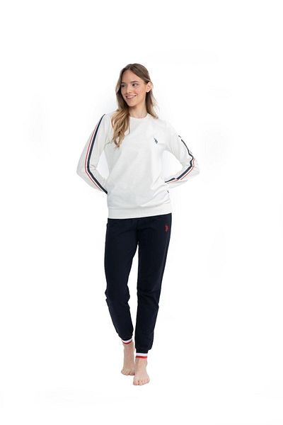 U.S. Polo Assn. BAZA. Polo Assn. 17070 - Set de pijamale ecru pentru femei, mâneci lungi și gât rotund