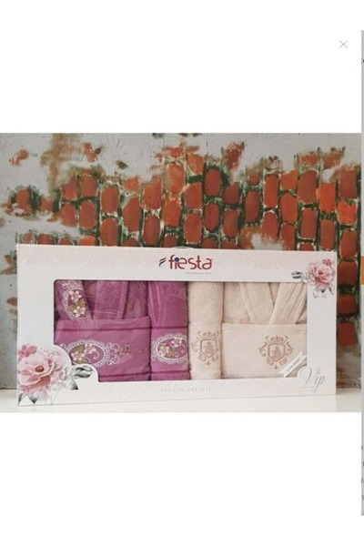 Fiesta F00035 Tuğra Nakışlı Aile Bornoz Seti - Mor