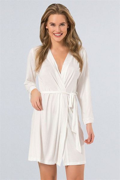 TÜREN Women's Ecru Plain Dressing Gown 3164