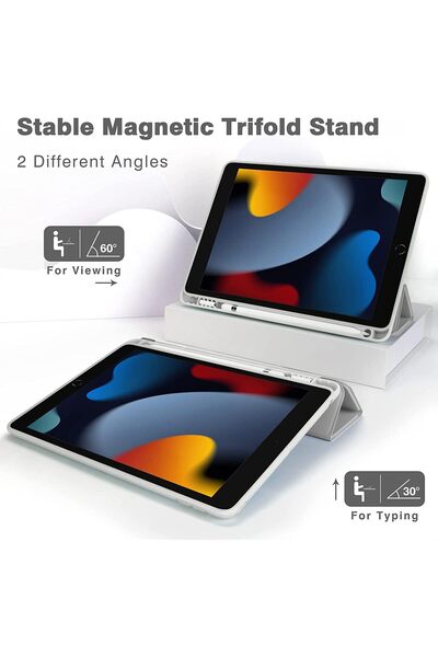 AWH iPad 10.2 Case – 9th/8th/7th Gen, Auto Wake/Sleep, Pencil Holder, Slim TPU Back, Grey