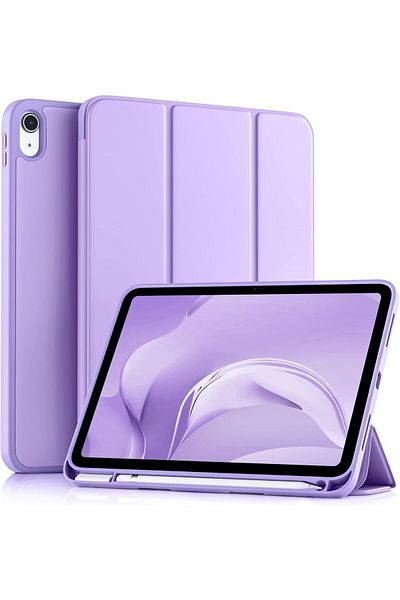 AWH حافظة iPad 10th Gen 2022، مقاس 10.9 بوصة، حامل قلم، حامل ثلاثي الطيات، وضع السكون/التنشيط التلقائي، لون لافندر