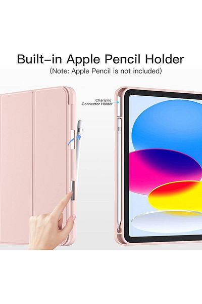 AWH iPad 10th Gen Case (2022), Rose Pink, with Pencil Holder, Auto Sleep/Wake & Trifold Stand!