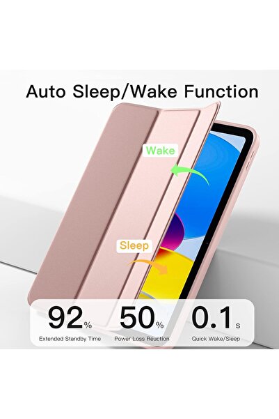 AWH iPad 10th Gen Case (2022), Rose Pink, with Pencil Holder, Auto Sleep/Wake & Trifold Stand!