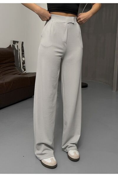 MAXIMILLIAN Pantaloni Palazzo de damă cu închidere cu velcro din Lycra linie gri