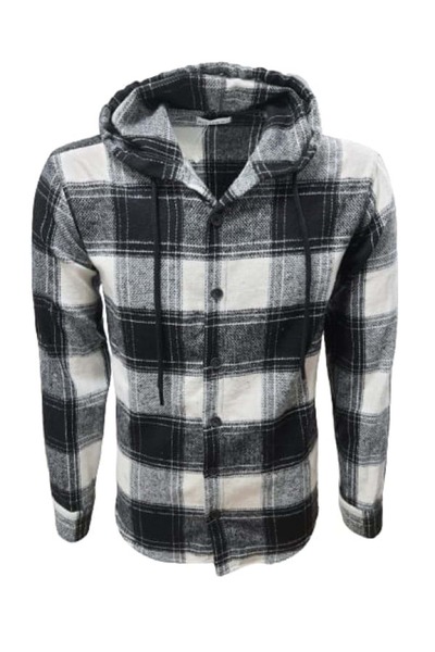 ronex R00644 Erkek Oduncu Kapüşonlu Düğmeli Ekose Büyük Kareli Gömlek - St006...