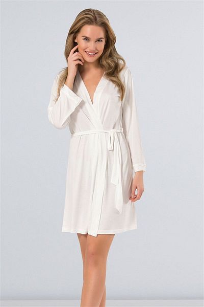 TÜREN Women's Ecru Plain Dressing Gown 3164